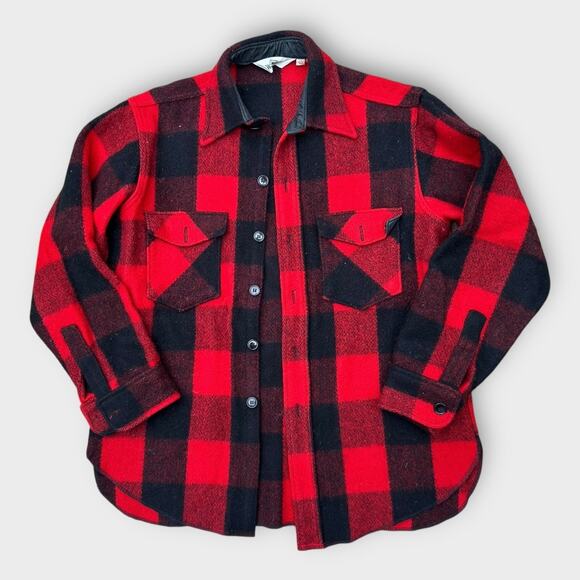 Vintage Woolrich Red Buffalo Plaid Heavy Wool Shirt Jacket Mens Large Rockabilly - Picture 1 of 11